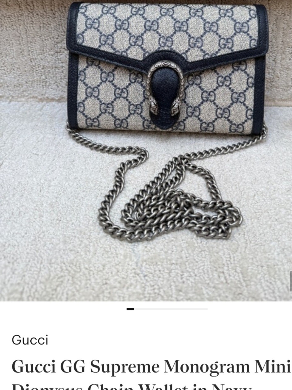 Gucci Navy/Beige GG Supreme Mini Dionysus Chain Wallet